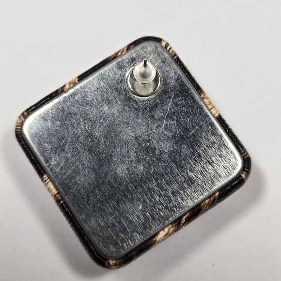 Vintage Leopard Print Square Pierced Earrings - Brown/Black - Picture 5 of 6